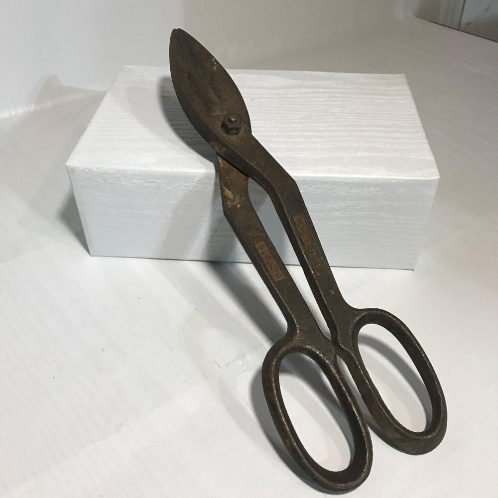 Vintage Forged Steel 12.”  Heavy-Duty Tin Snips Scissors